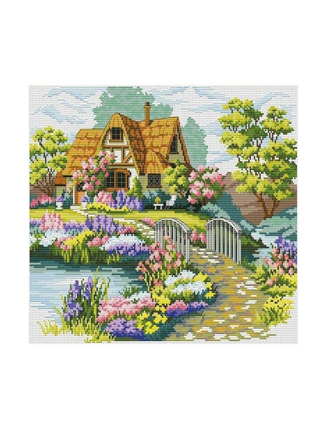 Loom Tree Polyester Cross Stitch Stamped Kit Garden Cottage Pattern Embroidery Needlepoint Craft|Cross Stitch Kits, Multicolour - Image 1